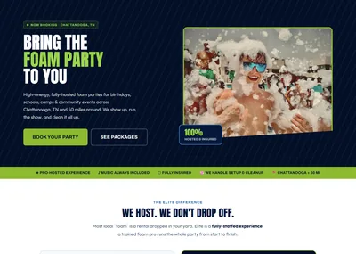 Elite Foam Experiences website screenshot